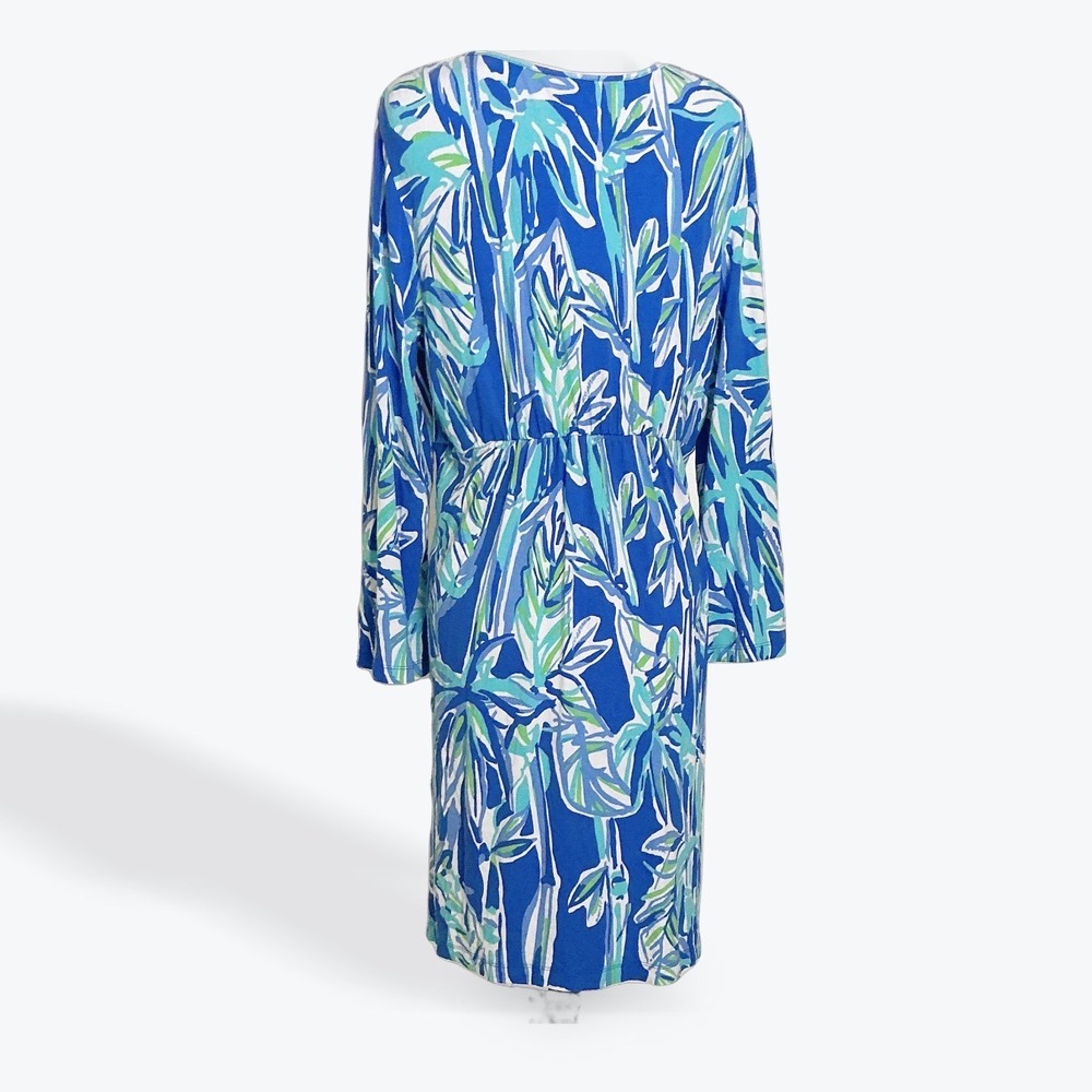 Lilly Pulitzer Renata Tunic Dress L Blue Tropical Palm Print Long Sleeve V Neck - Picture 3 of 9